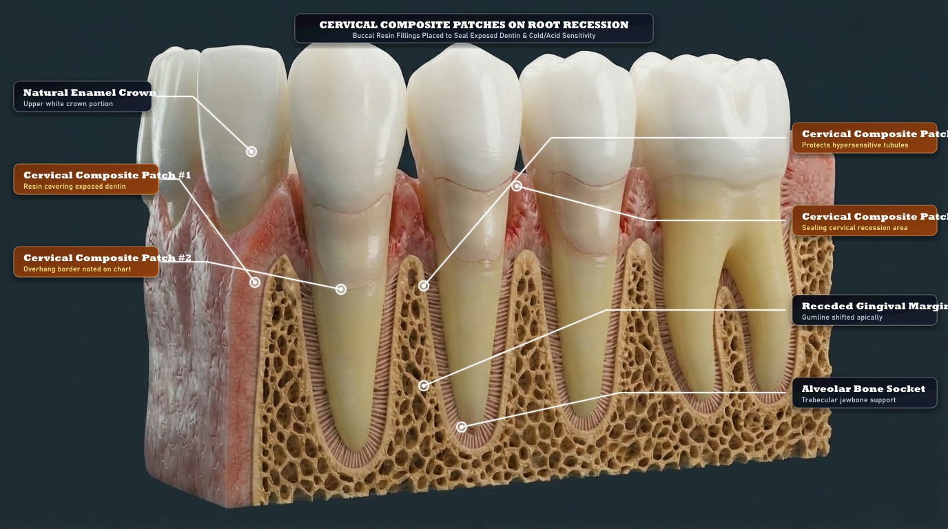 Dental hardware inspection: checking cervical composite patches, root recessions, and restoration margins